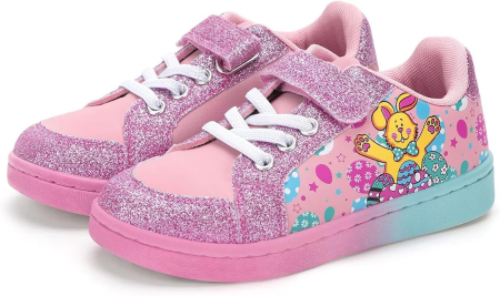 Papuci si slapi copii - Pantofi roz Sport Copii din Pânză, Adidasi cu Velcro și Șireturi Elastice, Talpă Antiderapantă, 23