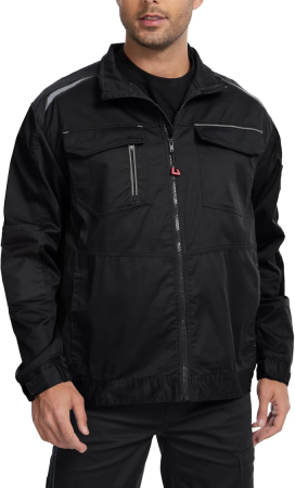 Geci si veste barbati - Jachetă neagra de lucru pentru bărbați, dungi reflectorizante fermoar și nasturi, 2XL