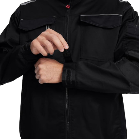 Jachetă neagra de lucru pentru bărbați, dungi reflectorizante fermoar și nasturi, 2XL [3]