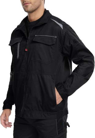 Jachetă neagra de lucru pentru bărbați, dungi reflectorizante fermoar și nasturi, 2XL [1]