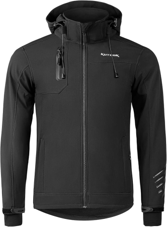 GECI BARBATI - Geacă Softshell Bărbați, Jacheta Impermeabilă la Ploaie Ușoară, Căptușeală Fleece, Glugă Detașabilă, 4 Buzunare, S