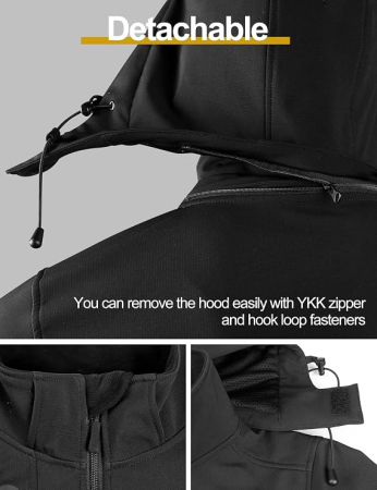 Geacă Softshell Bărbați, Jacheta Impermeabilă la Ploaie Ușoară, Căptușeală Fleece, Glugă Detașabilă, 4 Buzunare, S [2]