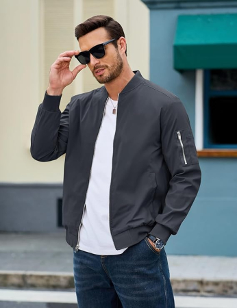 Jacheta gri pentru bărbați, subțire, de primăvară, ușoară, esențială, casual, 2XL [1]