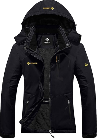 GECI FEMEI - Jacheta sport de iarna femei, captusita, impermeabila, cu gluga si 4 buzunare, negru L