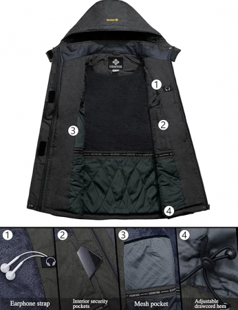 Jacheta sport de iarna femei, captusita, impermeabila, cu gluga si 4 buzunare, gri inchis M [2]