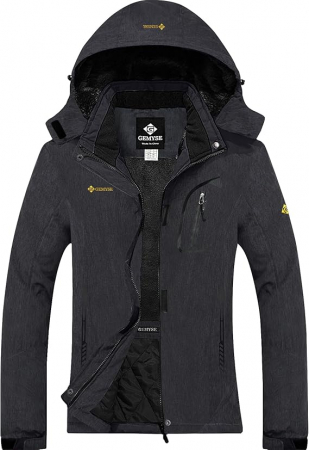 GECI FEMEI - Jacheta sport femei, captusita, impermeabila, cu gluga si 4 buzunare, gri inchis L