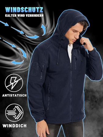 Jacheta termica Fleece pentru barbati XL, cu 5 buzunare si gluga, albastru inchis [2]