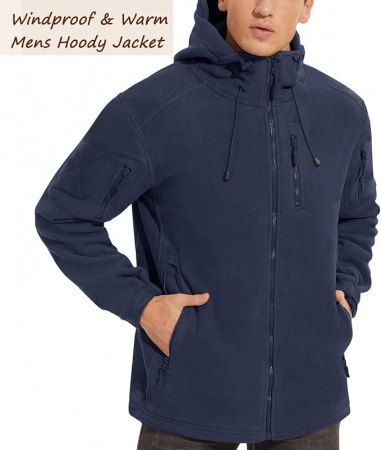 Jacheta termica Fleece pentru barbati XL, cu 5 buzunare si gluga, albastru inchis [6]