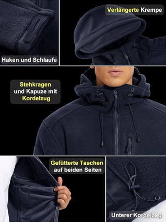 Jacheta termica Fleece pentru barbati XL, cu 5 buzunare si gluga, albastru inchis [3]