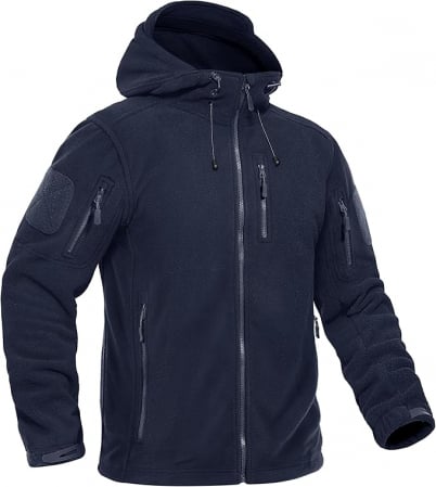 GECI BARBATI - Jacheta termica Fleece pentru barbati XL, cu 5 buzunare si gluga, albastru inchis