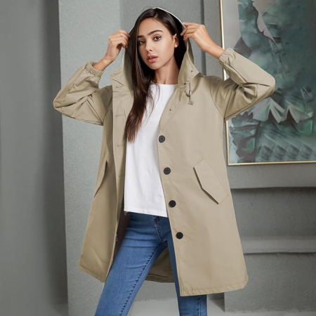 Jacheta usoara de vant pentru femei, respirabila, impermeabila, extralunga, gri L [3]