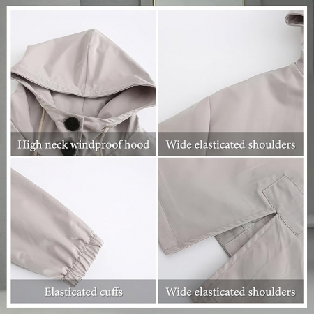 Jacheta usoara de vant pentru femei, respirabila, impermeabila, extralunga, Bej 2XL [4]