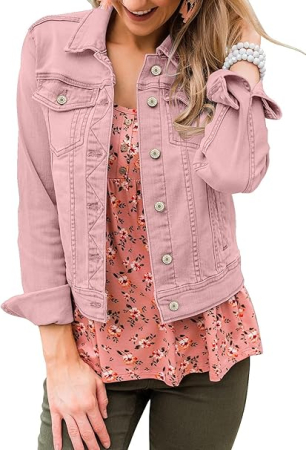 Jacheta usoara din denim, de primavara pentru femei, respirabila, Roz 2XL [1]