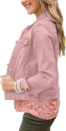 Jacheta usoara din denim, de primavara pentru femei, respirabila, Roz 2XL [3]