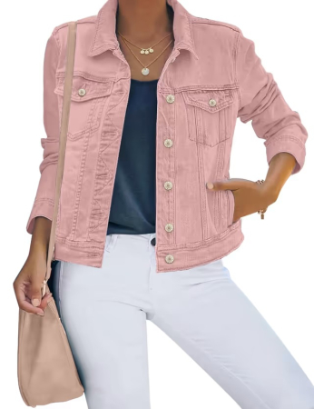 Geci si Veste dama - Jacheta usoara din denim, de primavara pentru femei, respirabila, Roz L