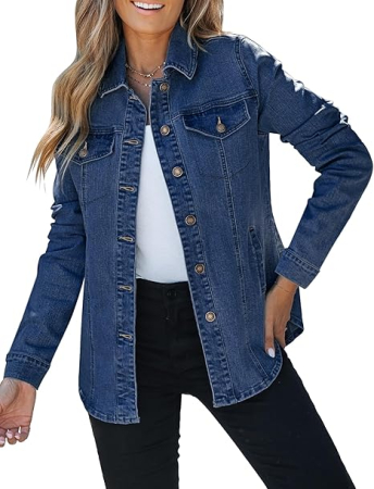 Geci si Veste dama - Jacheta usoara din denim, de primavara pentru femei, respirabila, Albastru M