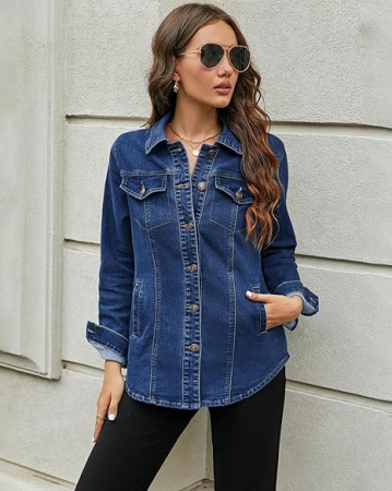 Jacheta usoara din denim, de primavara pentru femei, respirabila, Albastru M [4]