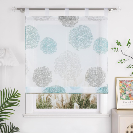 accesorii geamuri - Jaluzea romană voile cu imprimeu cercuri transparentă cu bucle – Albastru 80x150cm