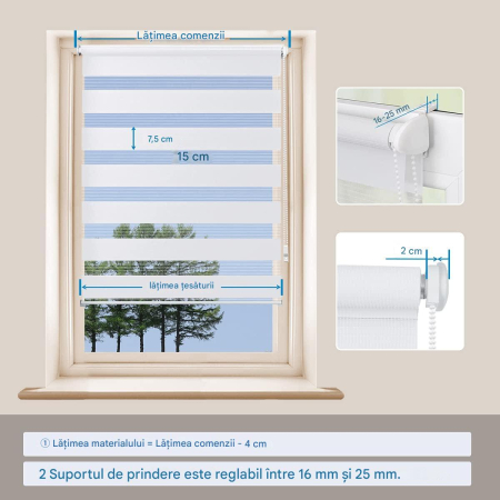 Jaluzea rulou de interior, fara gaurire,  50cm x 130cm (lățimea țesăturii 46 cm) Gri [2]