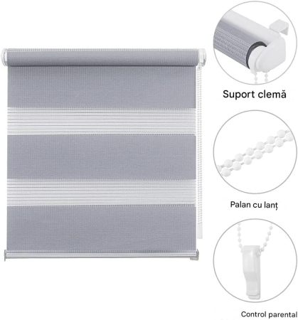 Jaluzea rulou de interior, fara gaurire,  50cm x 130cm (lățimea țesăturii 46 cm) Gri [3]