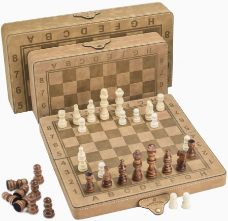 Joc de sah pliabil, magnetic, imbracat in piele PU 300x300 mm, piesa de colectie [7]