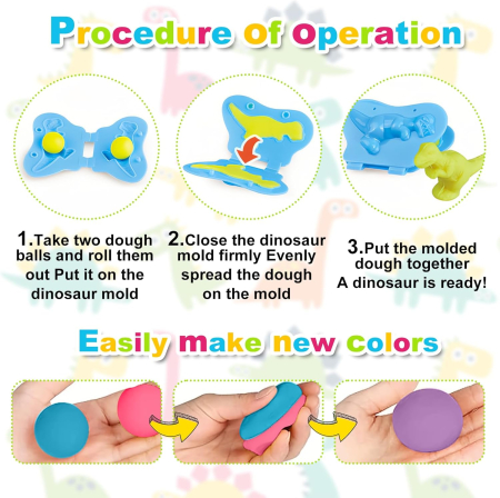 Joc educativ de modelare cu plastelina 5 bucati, 6 matrite de dinozauri, 15 piese [3]