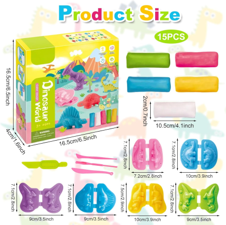 Joc educativ de modelare cu plastelina 5 bucati, 6 matrite de dinozauri, 15 piese [1]