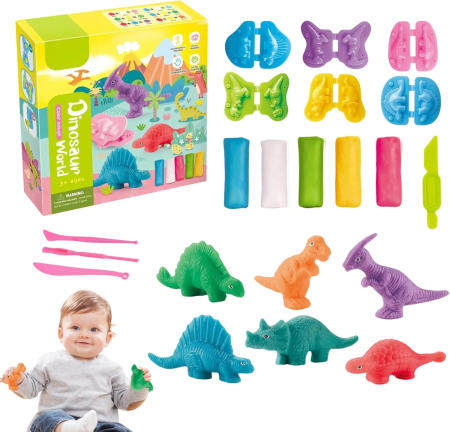 SETURI DE CONSTRUCTIE - Joc educativ de modelare cu plastelina 5 bucati, 6 matrite de dinozauri, 15 piese