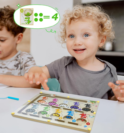 Joc magnetic de atentie si indemanare pentru copii, labirint de selectare culori cu dinozauri [5]