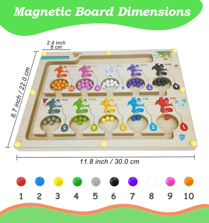 Joc magnetic de atentie si indemanare pentru copii, labirint de selectare culori cu dinozauri [4]