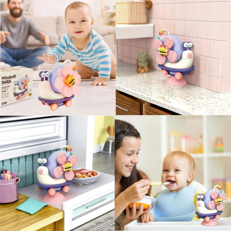 Joc senzorial Montessori pentru bebeluși de 1 an, melc zornaitor 16x12x8 cm [5]