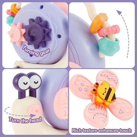 Joc senzorial Montessori pentru bebeluși de 1 an, melc zornaitor 16x12x8 cm [4]