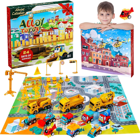 CASA SI GRADINA - Set de joc de constructii cu masinute, muncitori si indicatoare, 24 piese