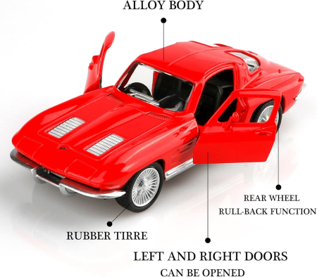 Model de mașină Chevrolet Corvette 1/36, jucărie din aluminiu cu funcție de raliu – roșu [2]