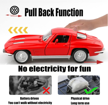 Model de mașină Chevrolet Corvette 1/36, jucărie din aluminiu cu funcție de raliu – roșu [4]