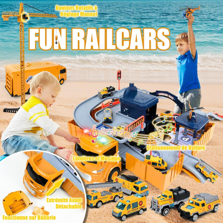 Jucarie camion de constructii cu 6 masini, 1 macara, 1 elicopter [4]