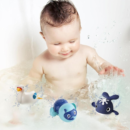 Jucării de baie pentru copii, cu mecanism de răsucire, broască țestoasă, balenă, gâscă [6]