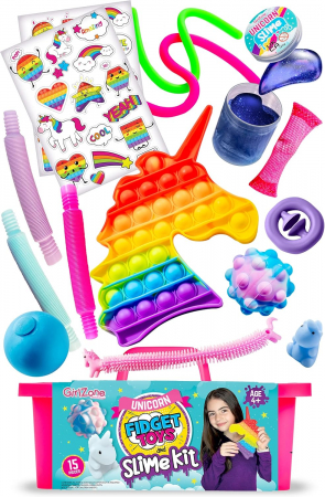 jucarii interactive - Set de joaca unicorn Fidget Toys pentru fete cu joacării senzoriale, Squishy, Slime, Pop It ASMR, Minge anti-stres