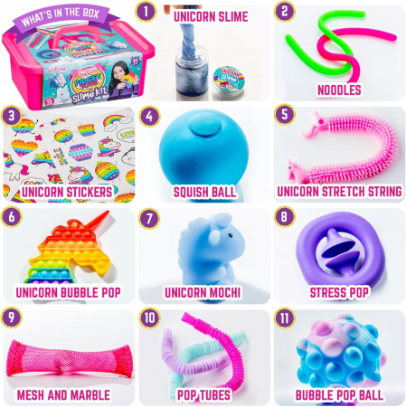 Set de joaca unicorn Fidget Toys pentru fete cu joacării senzoriale, Squishy, Slime, Pop It ASMR, Minge anti-stres [1]