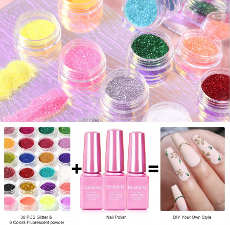 Kit de lac de unghii semi-permanent cu 6 culori și lampa UV 36 W, geluri UV transparente, alb, roz [5]