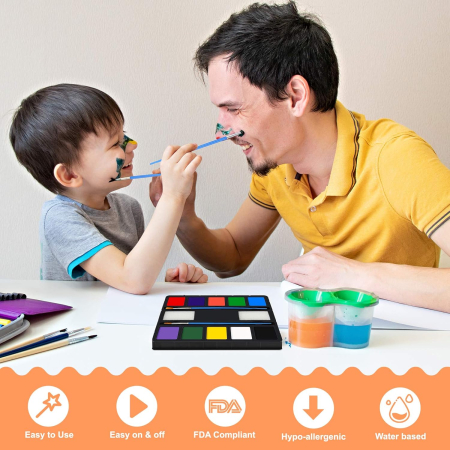 Kit de machiaj pentru copii cu 10 culori pe baza de apa, bureti si pensule [3]