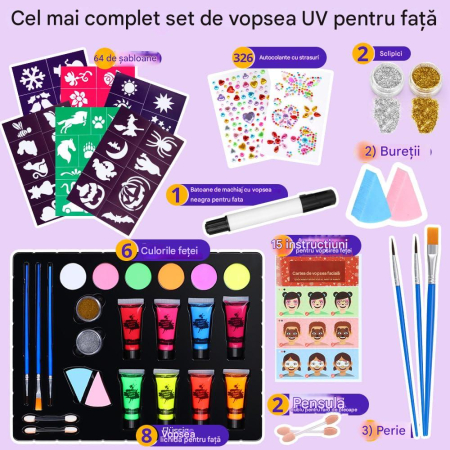 Kit de machiaj pentru copii cu 14 culori corporale fosforescente [4]