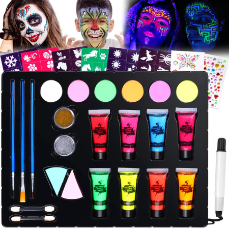 CASA SI GRADINA - Kit de machiaj pentru copii cu 14 culori corporale fosforescente