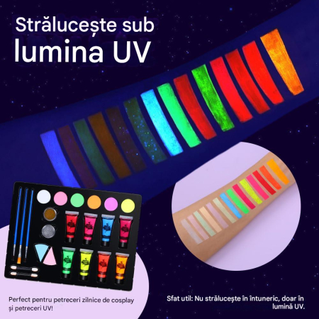 Kit de machiaj pentru copii cu 14 culori corporale fosforescente [2]