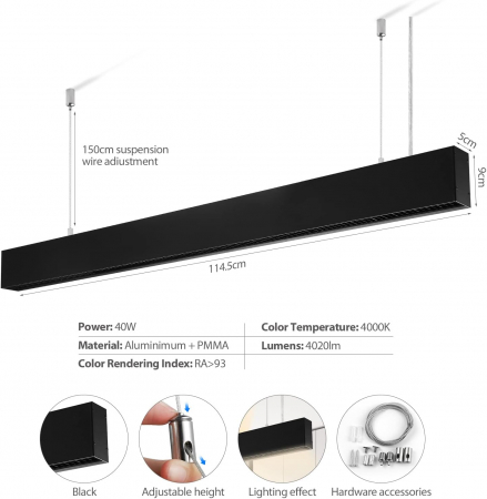 Lampa LED suspendata usoara 114.5 cm, inaltime reglabila, 40W 4000K [1]