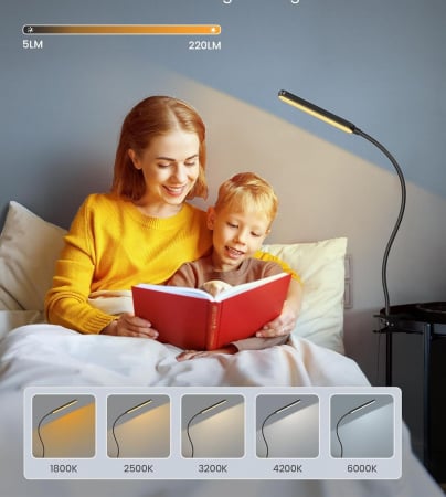 Lampa de citit 38 LED-uri cu prindere clema, 5 culori lumina, intensitate reglabila, telecomanda [3]