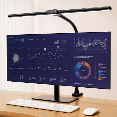 lampi de masa - Lampa de birou flexibila, neagra, 5 moduri de luminozitate, 3000K la 6000K, comenzi tactile