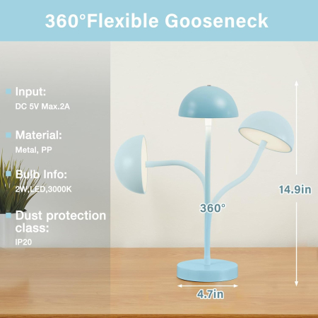 Lampa de masa LED reincarcabila, picior flexibil, comenzi tactile, 3 moduri lumina [4]