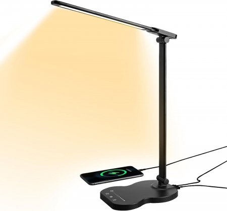 ILUMINAT - Lampa de birou LED cu control tactil, intensitate reglabilă, funcție de încărcare USB, 5 moduri de culoare și 10 niveluri de luminozitate, temporizator de 45 de minute
