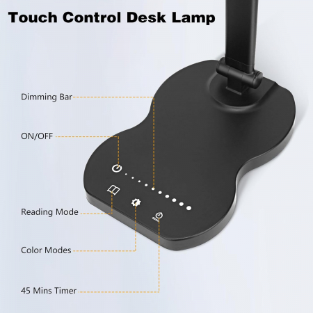 Lampa de birou LED cu control tactil, intensitate reglabilă, funcție de încărcare USB, 5 moduri de culoare și 10 niveluri de luminozitate, temporizator de 45 de minute [6]